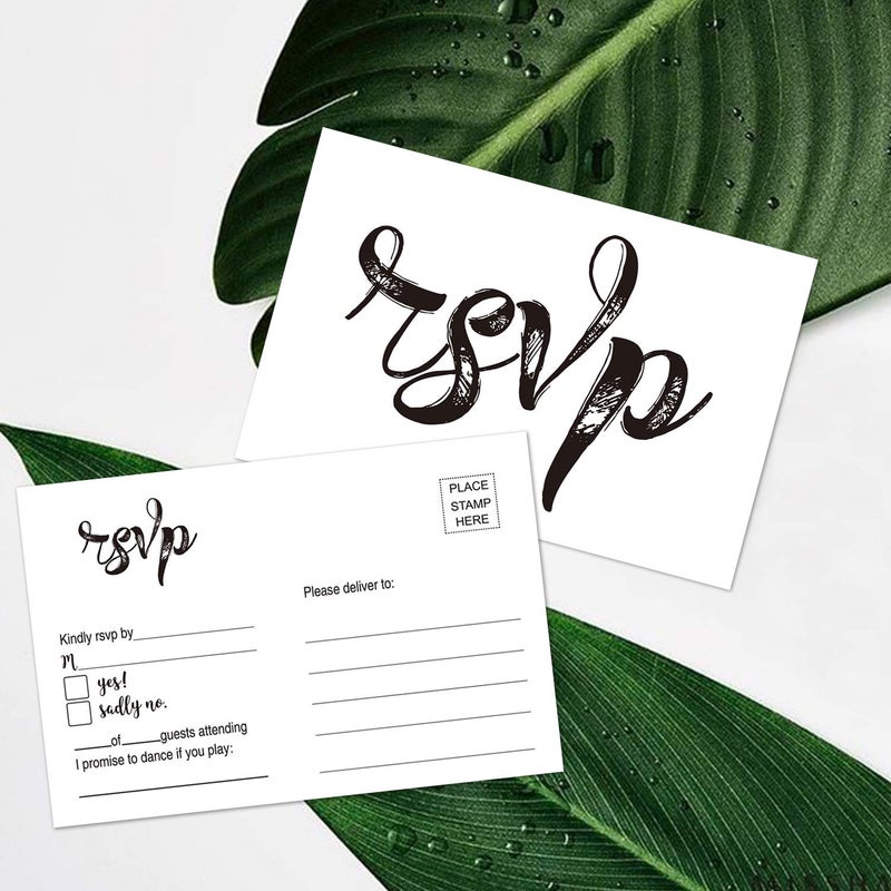 Giftideaworkshop بطاقات RSVP فارغة 50 من Giftideaworkshop، ذات طابع زفاف ريفي، بدون حاجة لأظرف، باللون الأسود - Image 2